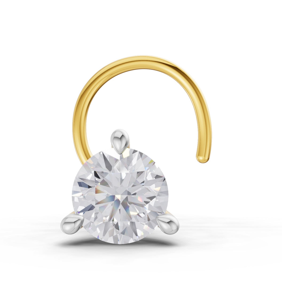 14K Gold 0.06 Ct Round Shape 3 Prong Solitaire Diamond Nose Pin