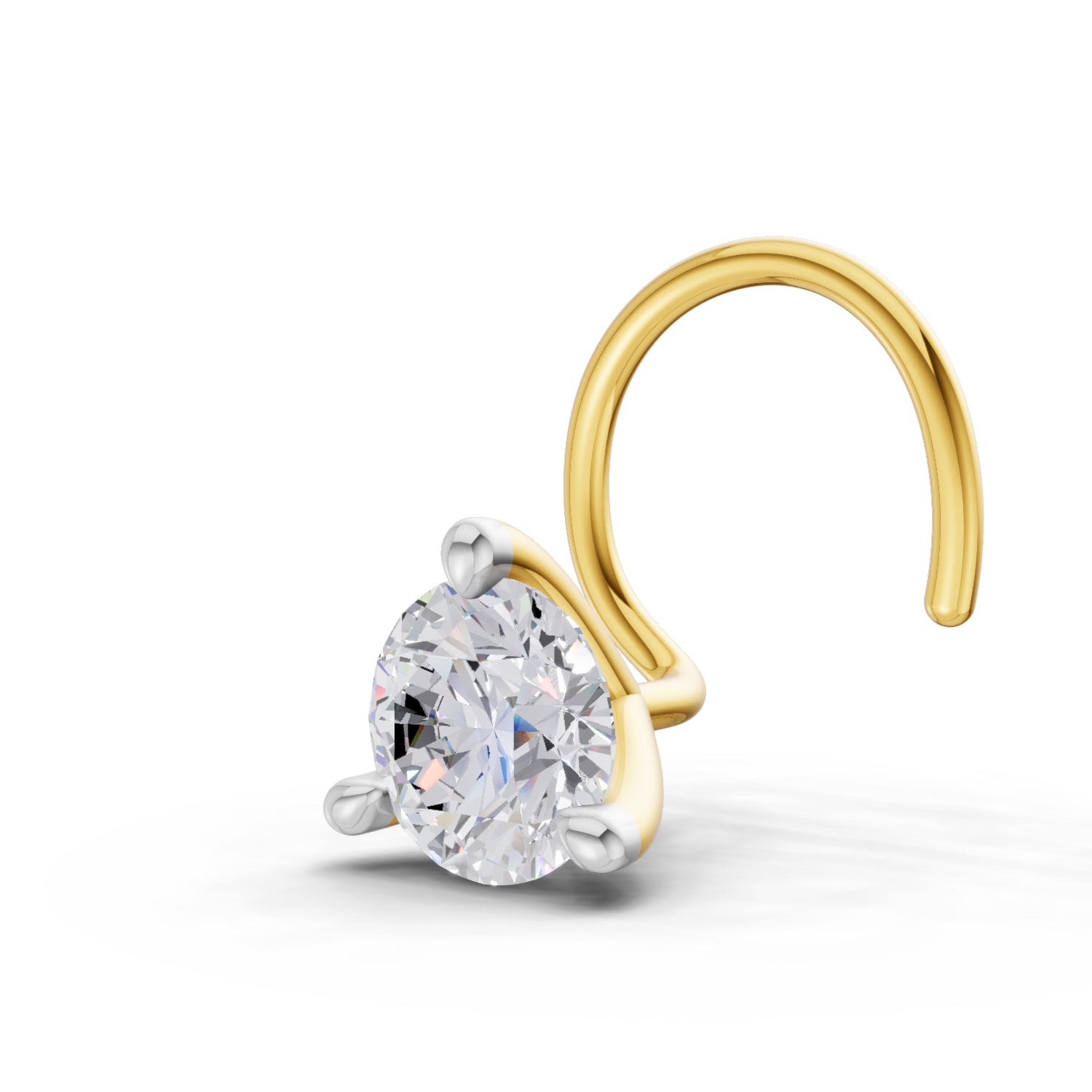 14K Gold 0.06 Ct Round Shape 3 Prong Solitaire Diamond Nose Pin