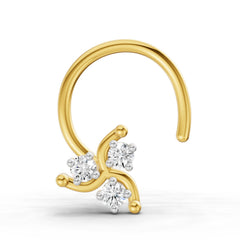 14K Yellow Gold 0.03 Ct Diamond Round Shape Floral Nose Pin