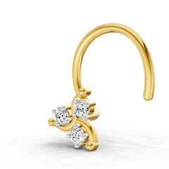 14K Yellow Gold 0.03 Ct Diamond Round Shape Floral Nose Pin