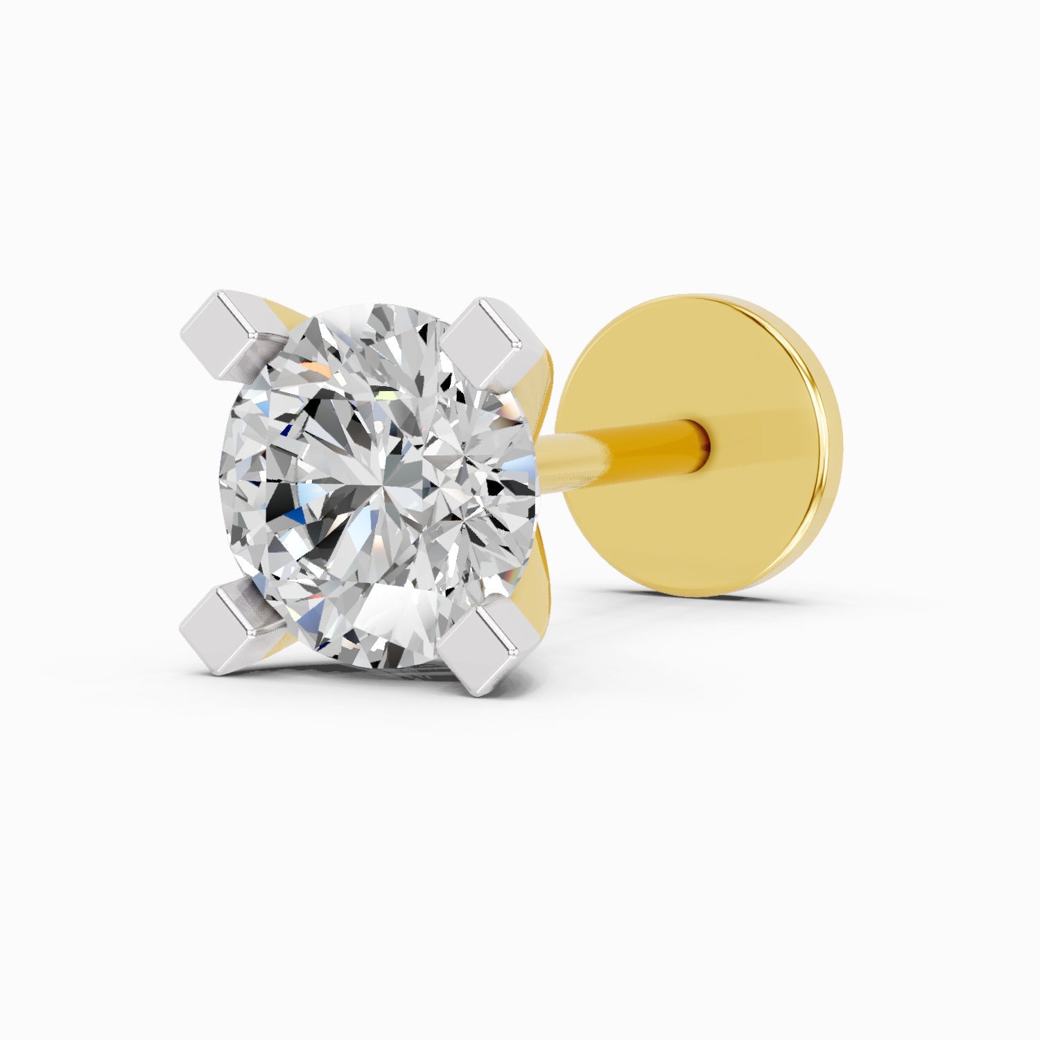 14K Gold-Screw 0.35 Carat Round Shape 4 Prong Solitaire Diamond Nose Pin