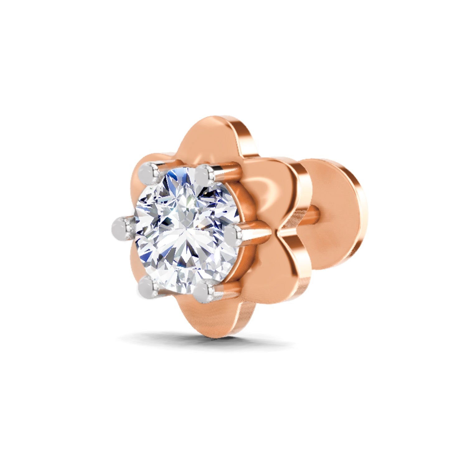 14K Gold-Screw 0.5 Carat Diamond Round Shape Solitaire Nose Pin