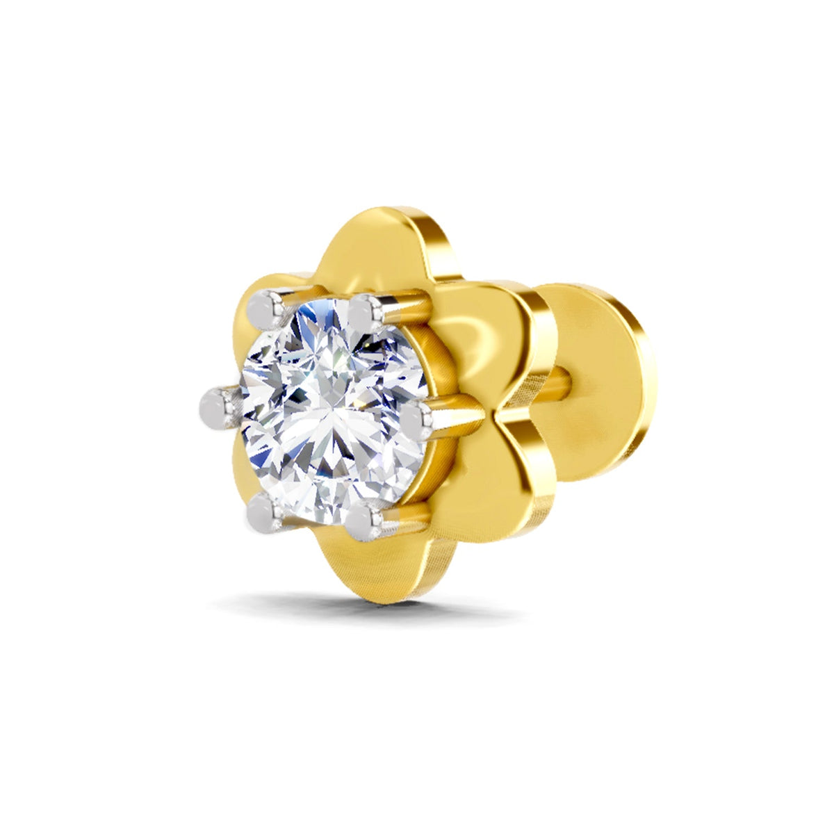 14K Gold-Screw 0.5 Carat Diamond Round Shape Solitaire Nose Pin
