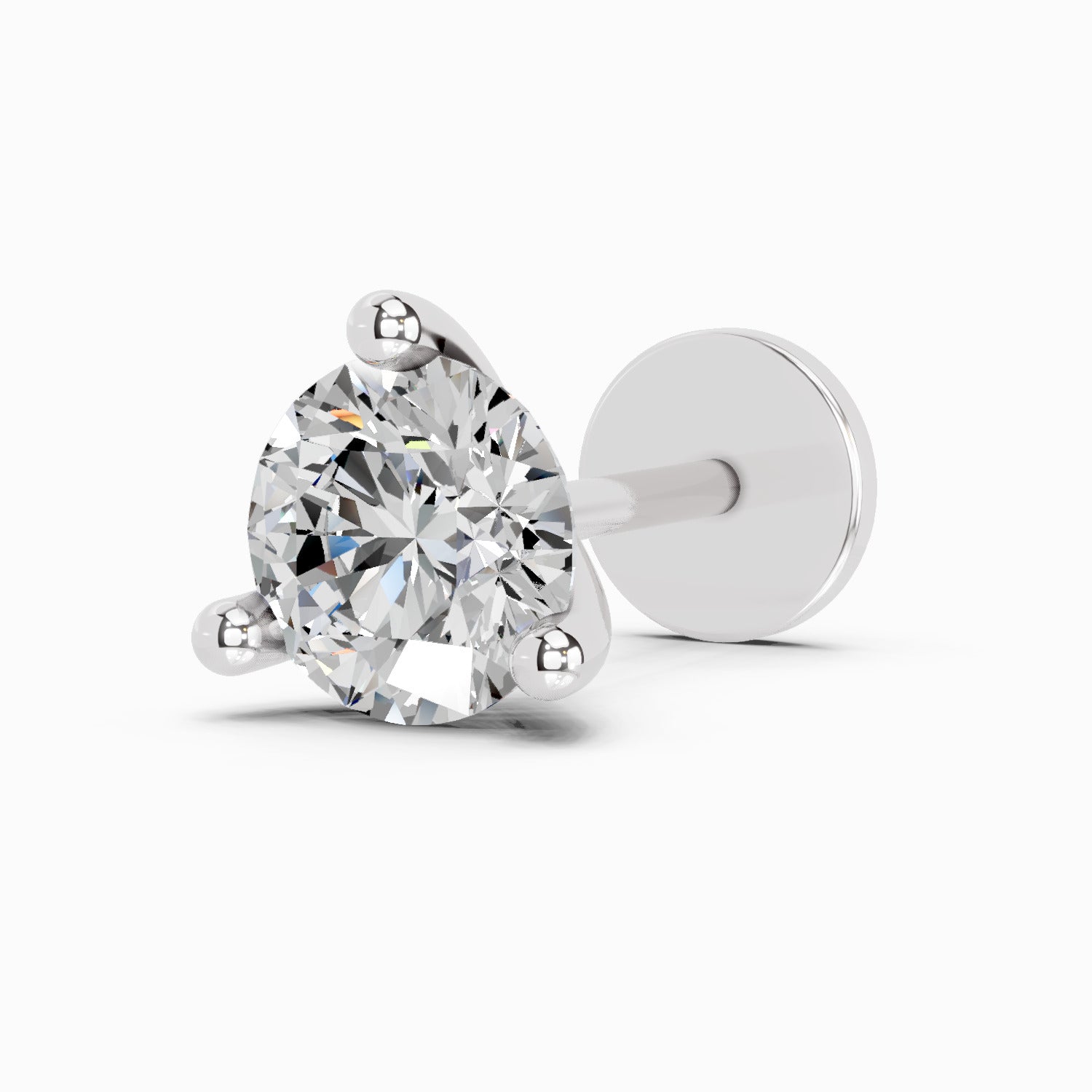 14K Gold-Screw 0.21 Carat Round Diamond Shape 3 Prong Solitaire Nose Pin.