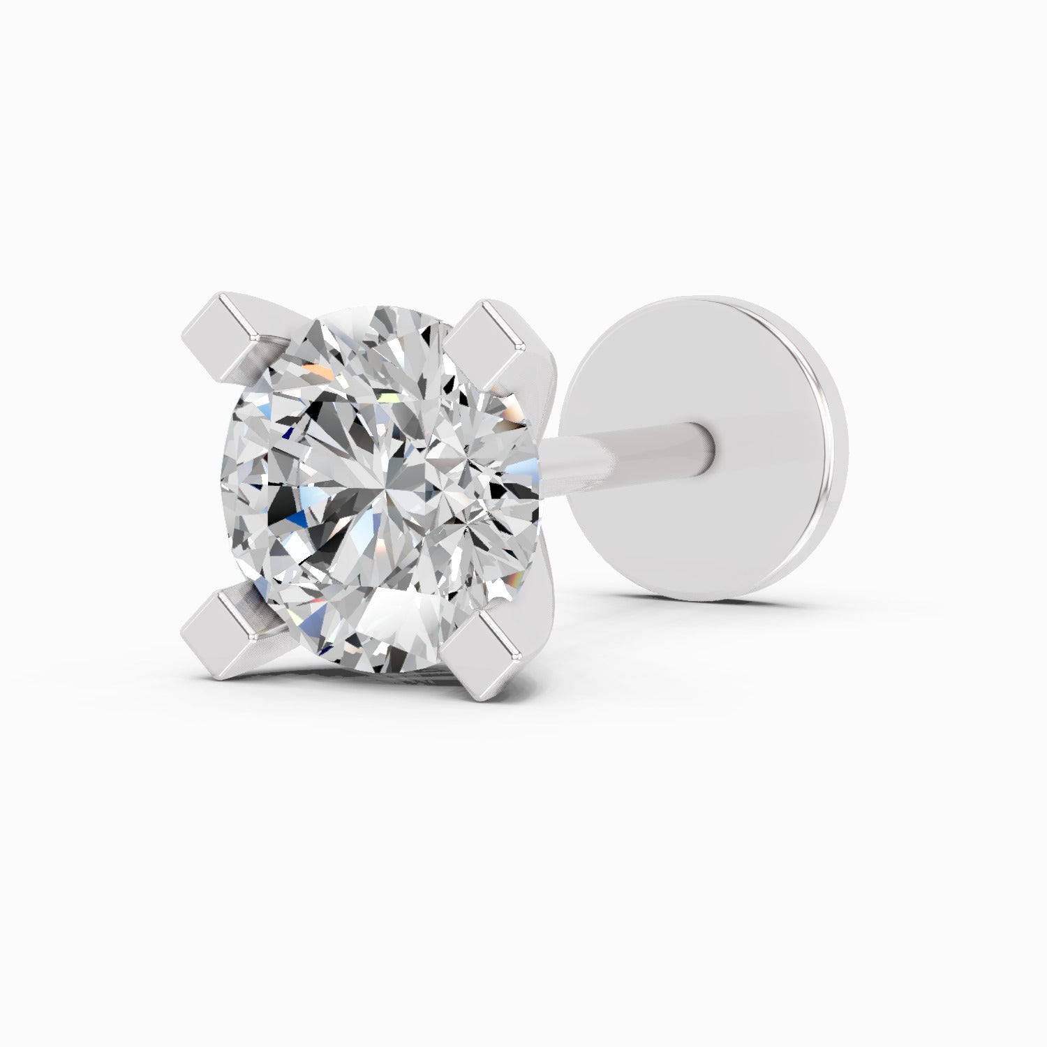 14K Gold-Screw 0.10 Carat Diamond Round Shape Solitaire Nose Pin