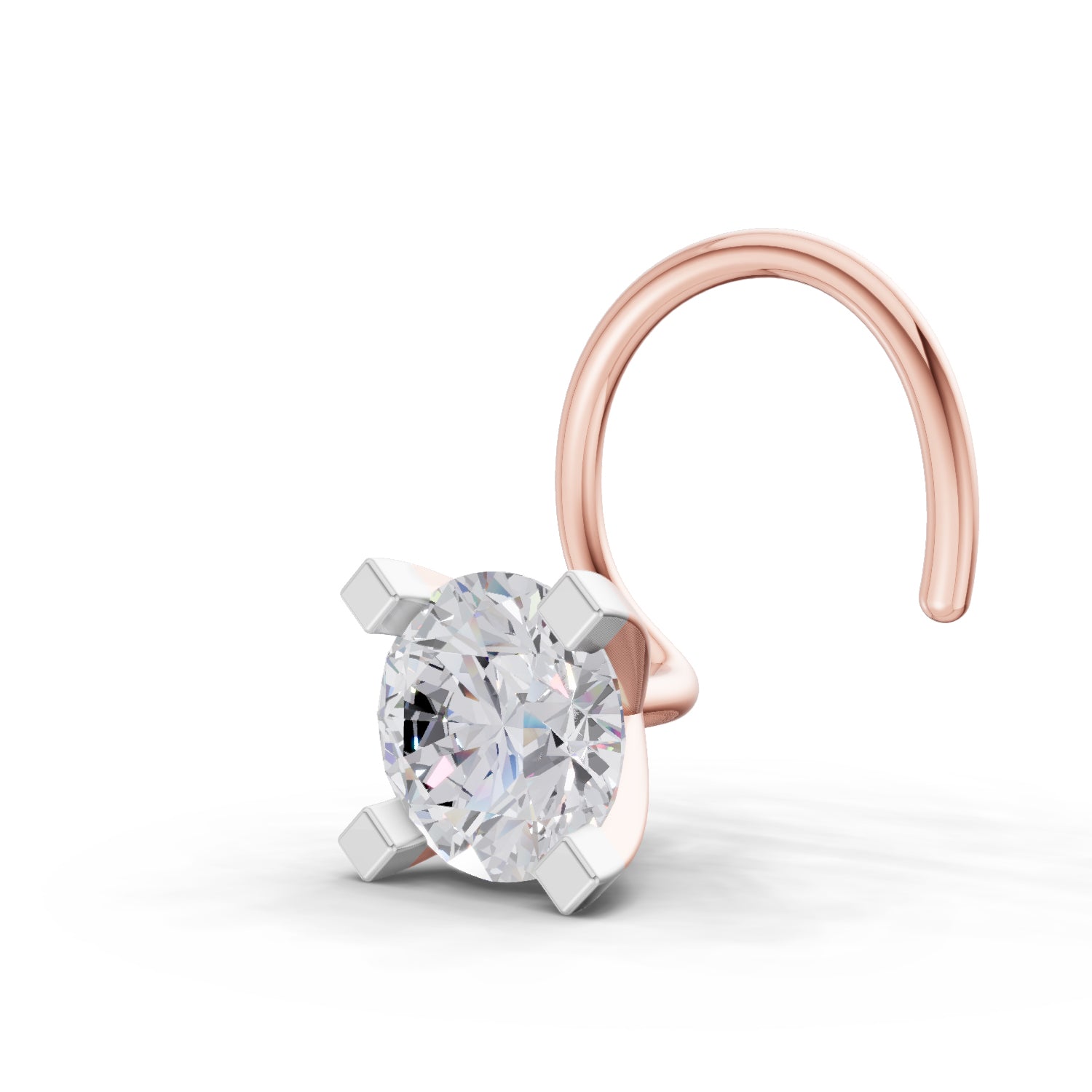 14K Gold 0.10 Ct Diamond Round Shape Solitaire Nose Pin