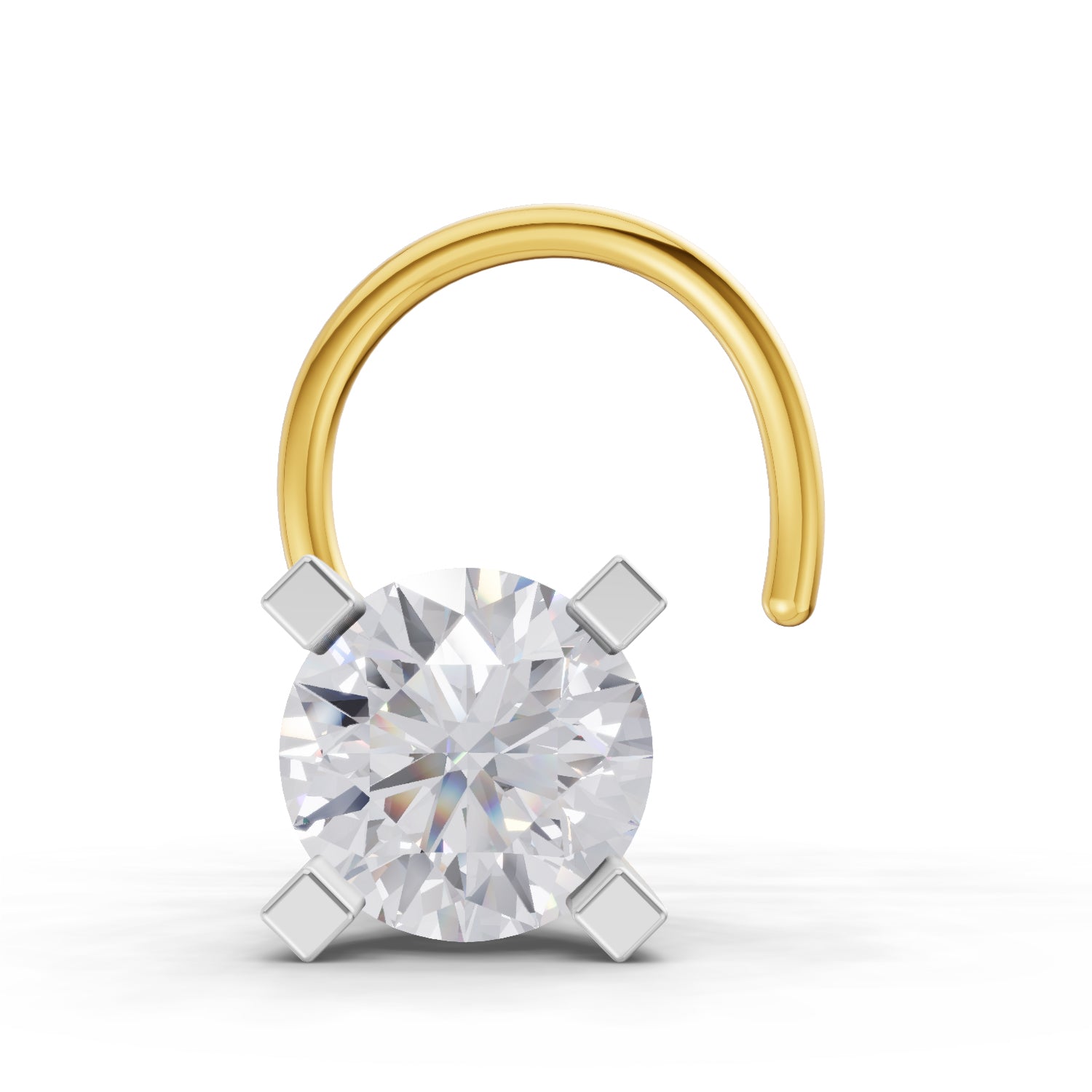 14K Gold 0.10 Ct Diamond Round Shape Solitaire Nose Pin