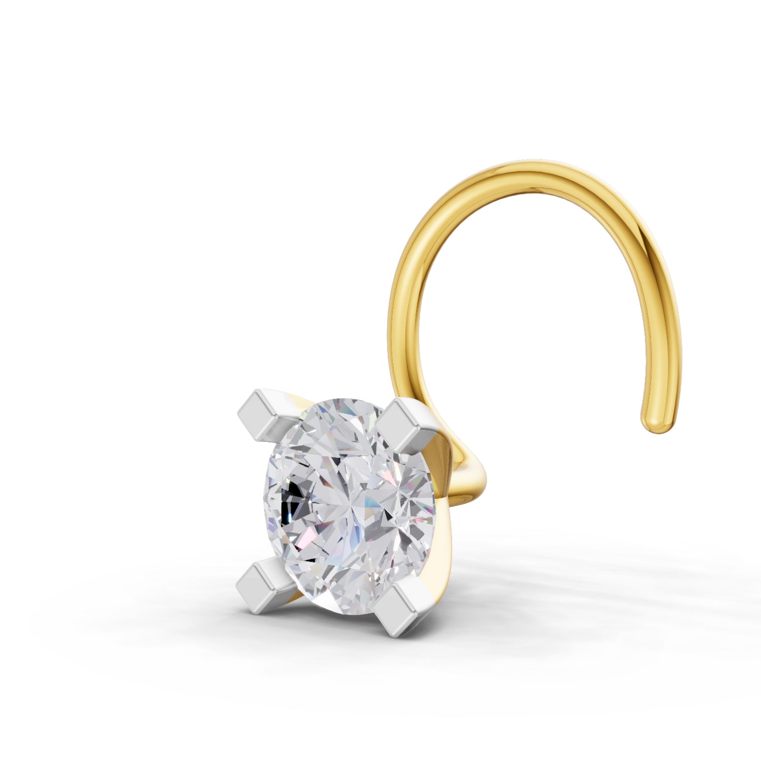 14K Gold 0.10 Ct Diamond Round Shape Solitaire Nose Pin