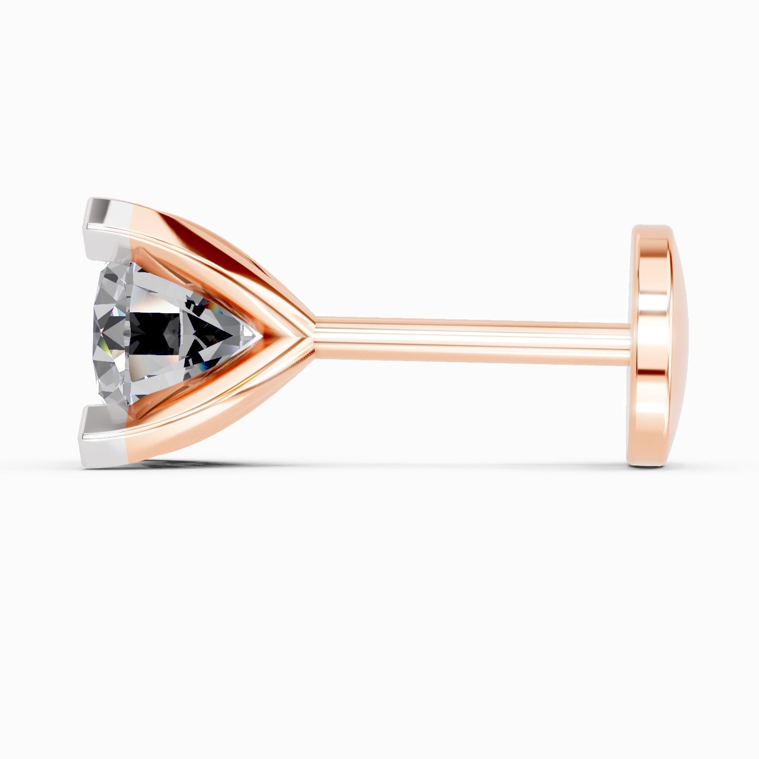 14K Gold-Screw 0.21 Carat Diamond Round Shape 4 Prong Solitaire Nose Pin.