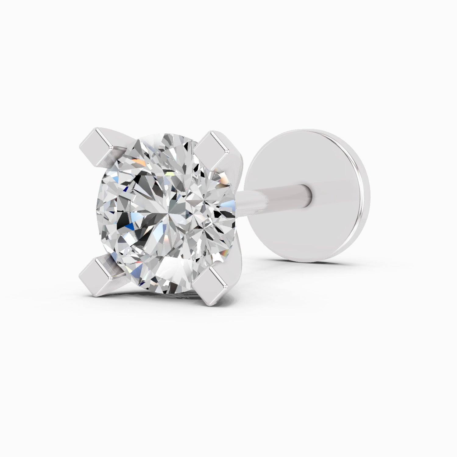 14K Gold-Screw 0.21 Carat Diamond Round Shape 4 Prong Solitaire Nose Pin.