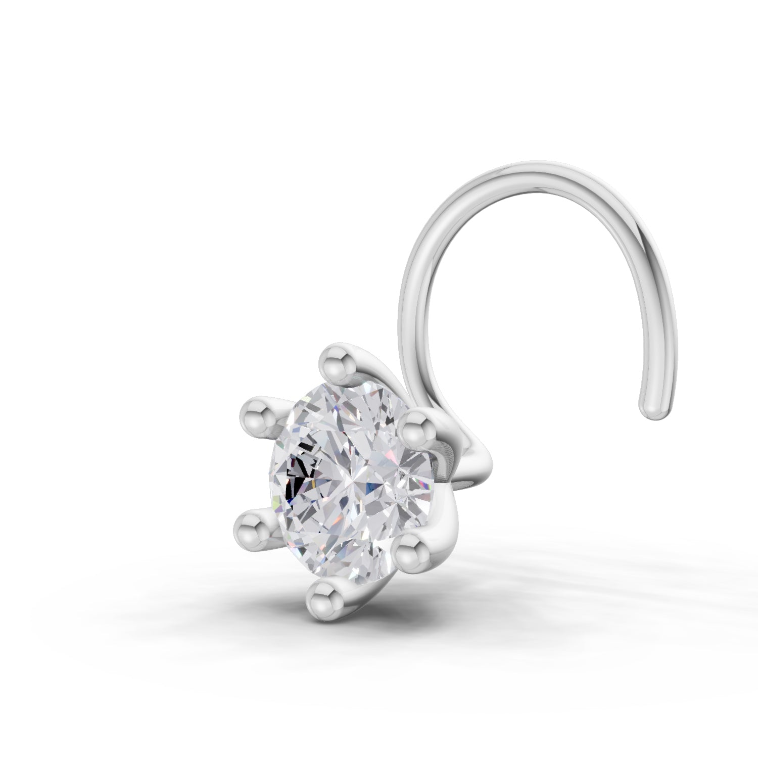 14K Gold 0.10 Ct Diamond Round Shape 6 Prong Solitaire Nose Pin.