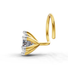14K Gold 0.10 Ct Diamond Round Shape 6 Prong Solitaire Nose Pin.