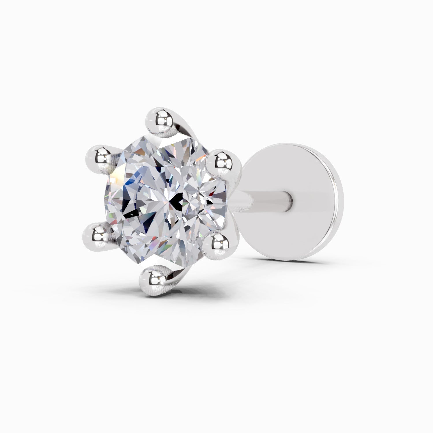 14K Gold-Screw 0.15 Carat Diamond Round Shape Solitaire Nose Pin.