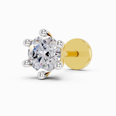 14K Gold-Screw 0.15 Carat Diamond Round Shape Solitaire Nose Pin.
