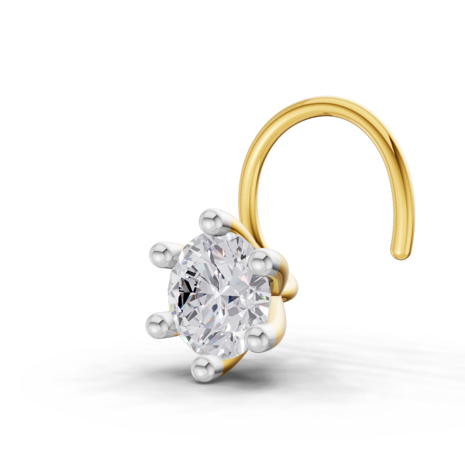 14K Gold 0.15 Ct Diamond Round Shape Solitaire Nose Pin.