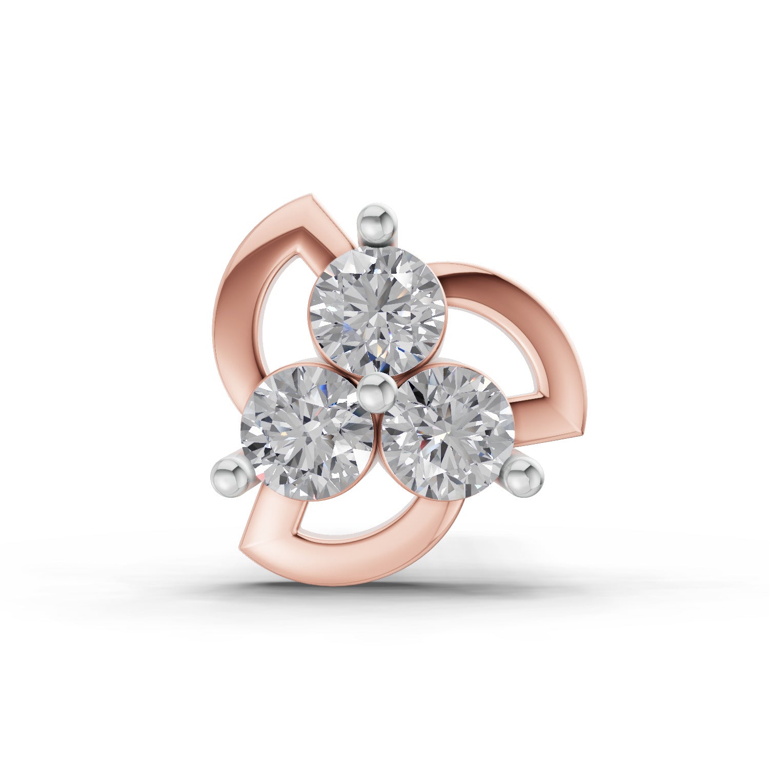 14K Gold 0.06 Ct Diamond Floral Stud Round Shape Nose pin