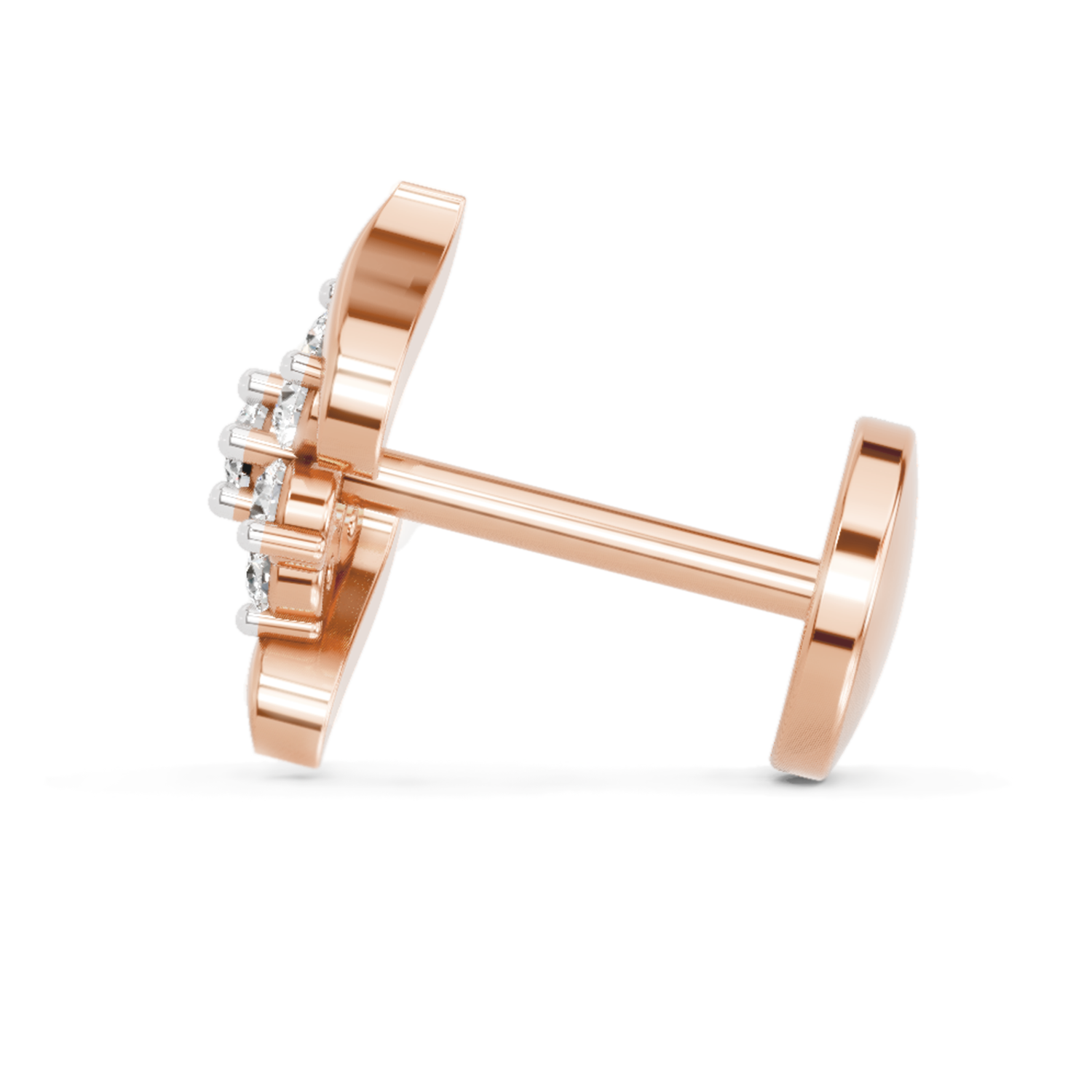 14K Gold 0.07 Ct Diamond Swirl Nose Pin Round Shape