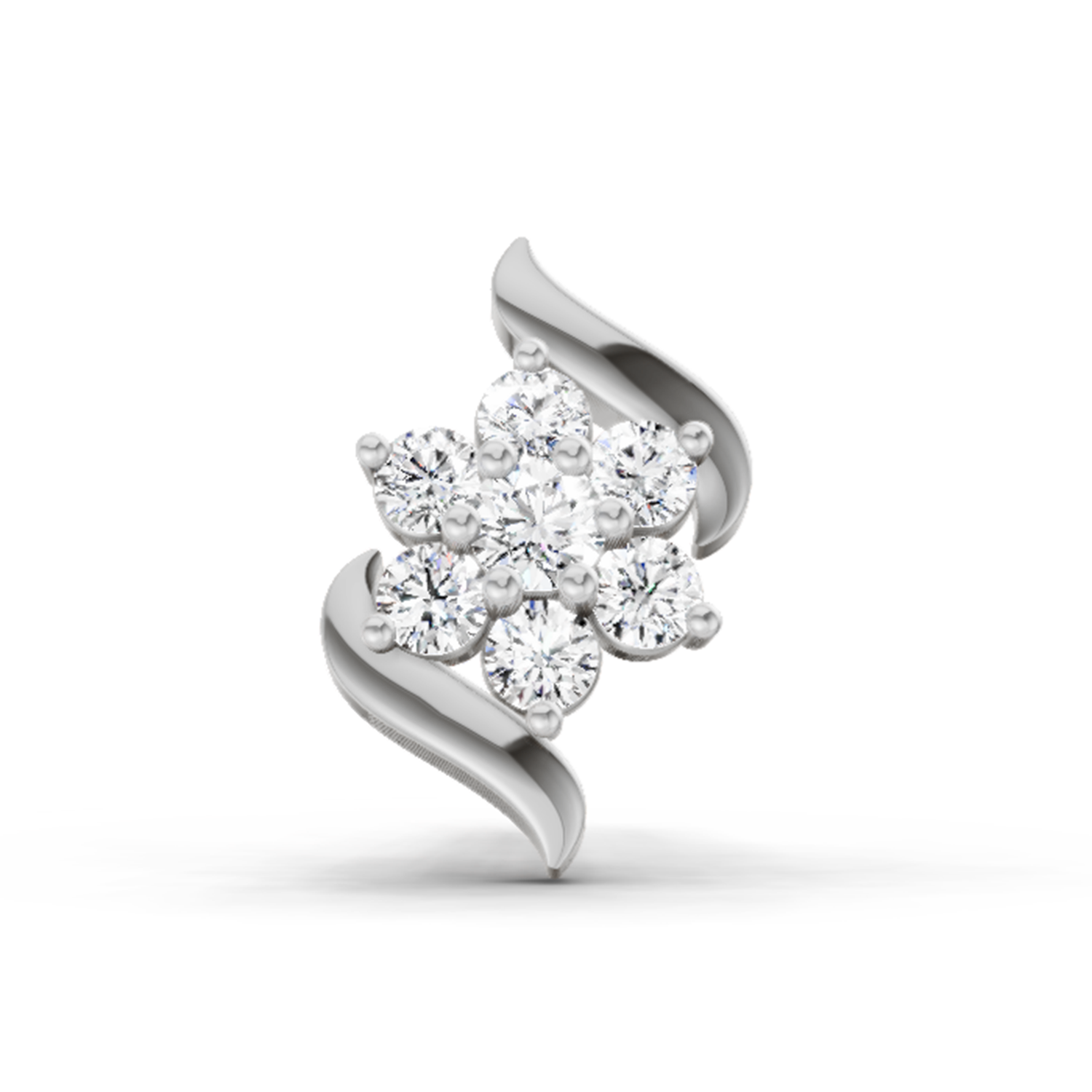 14K Gold 0.07 Ct Diamond Swirl Nose Pin Round Shape