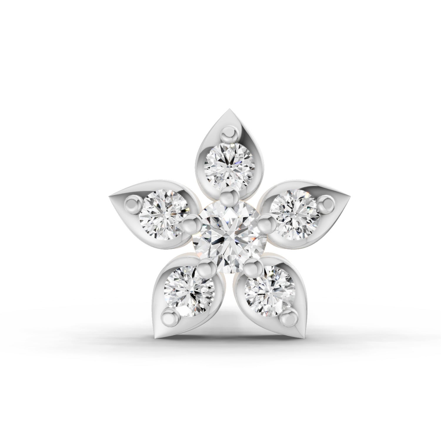 14K Gold 0.06 Ct Diamond Floral Stud Round Shape Nose Pin