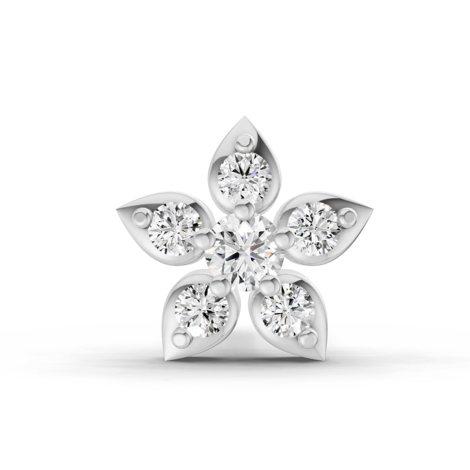 14K Gold 0.06 Ct Diamond Floral Stud Round Shape Nose Pin