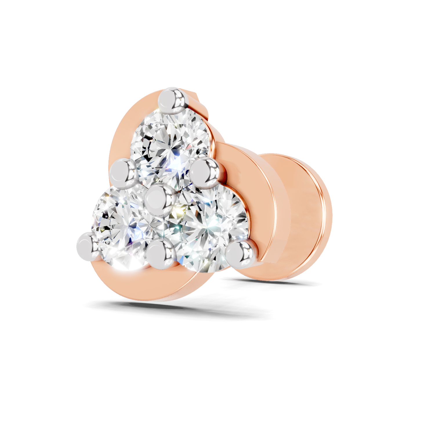 14K Gold-Screw 0.23 Carat Diamond Round Shape floral cluster Nose Pin.