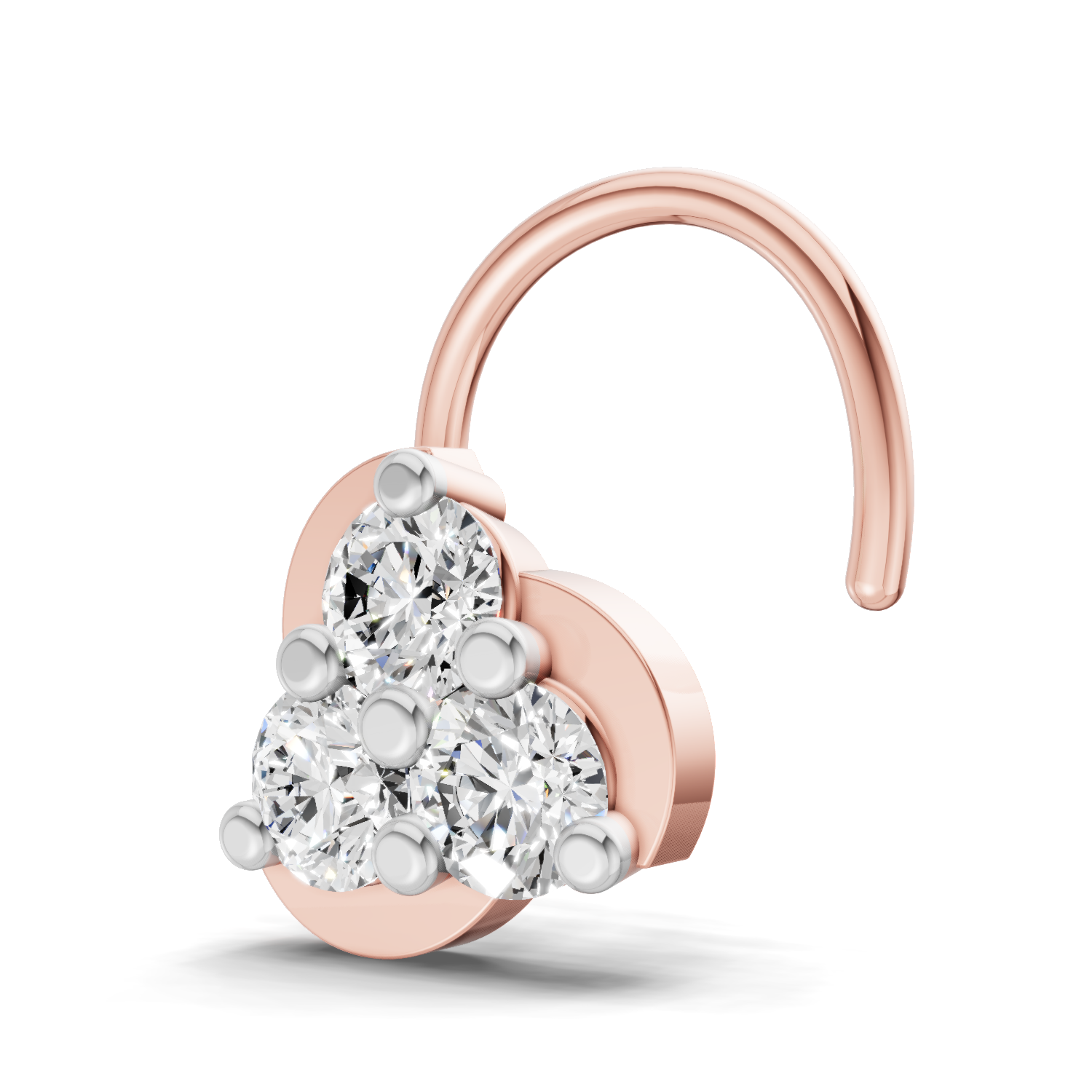 14K Gold 0.23 Carat Diamond Round Shape floral cluster Nose Pin.