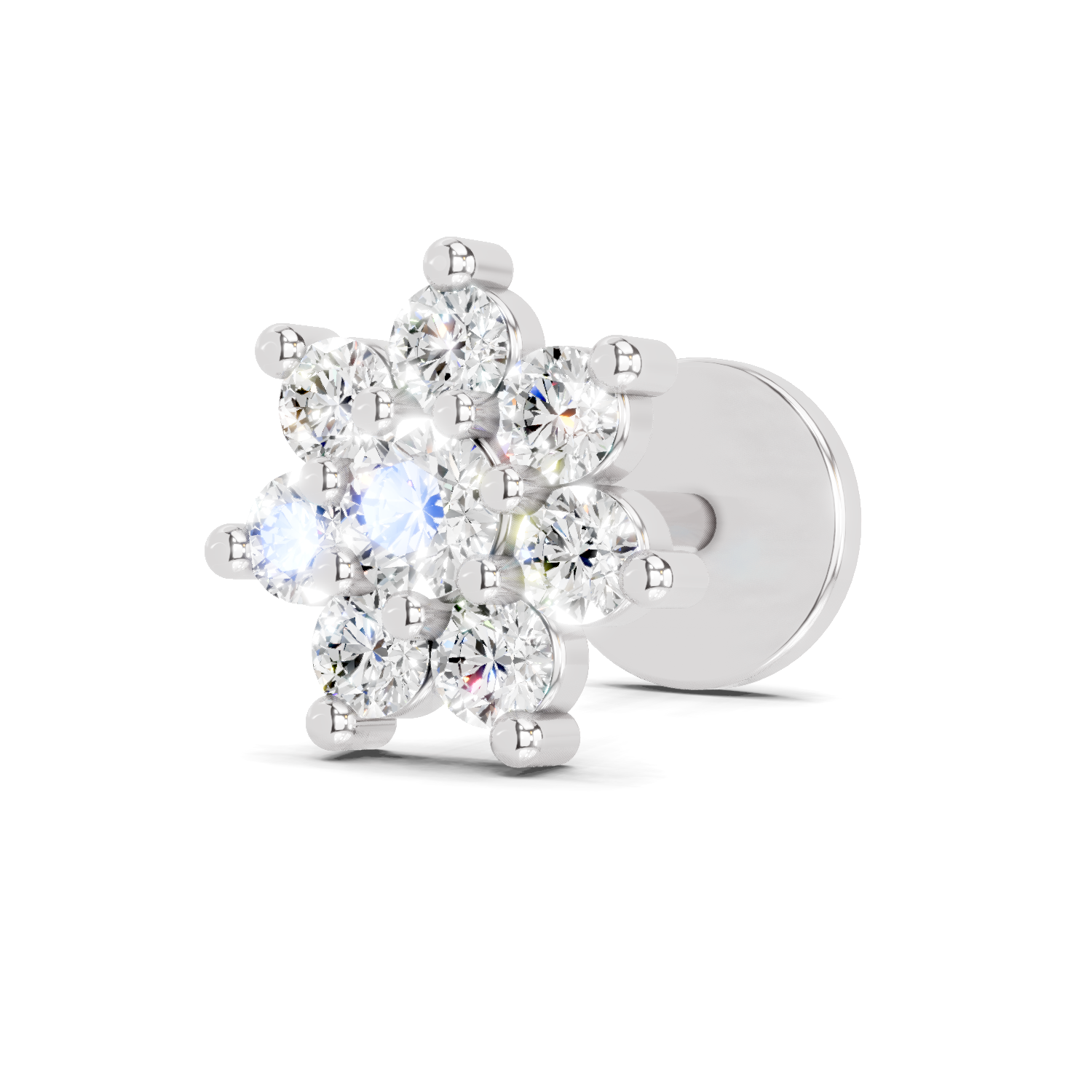 14K Gold-Screw 0.16 Carat Diamond Round Shape Celestial Nose Pin.