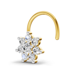 14K Gold 0.16 Carat Diamond Round Shape Celestial Nose Pin