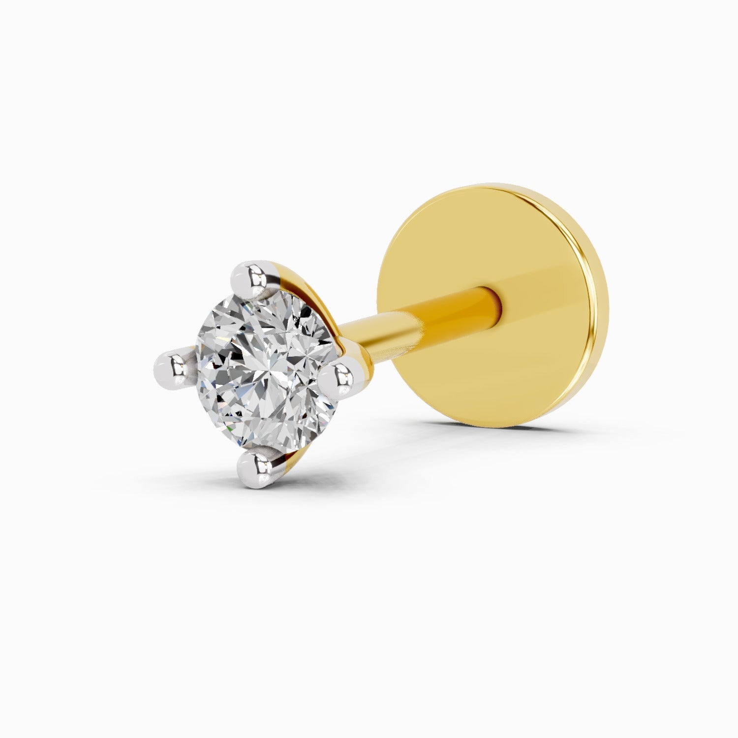 14K Yellow Gold 0.05 Carat Diamond Round Shape Solitaire Nose Pin