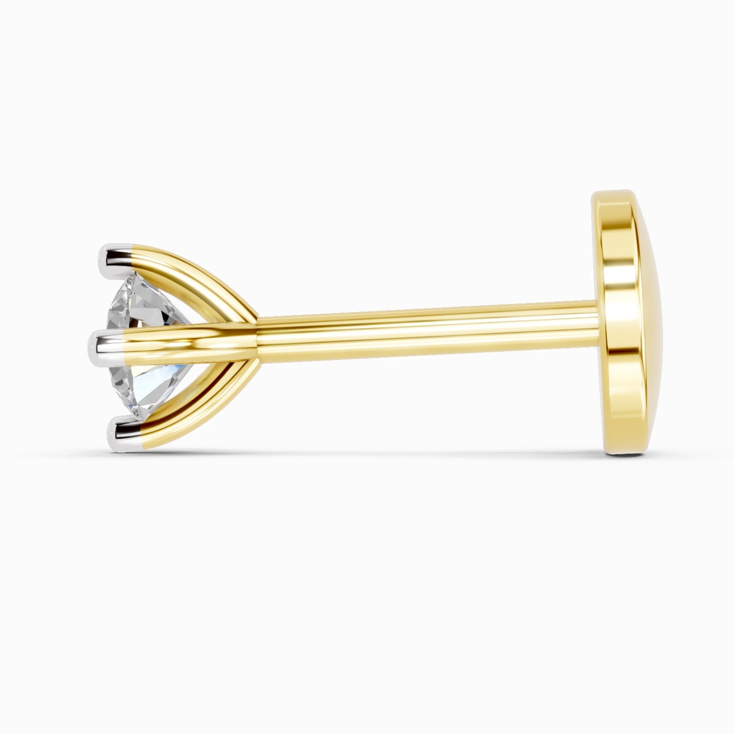 14K Yellow Gold 0.05 Carat Diamond Round Shape Solitaire Nose Pin