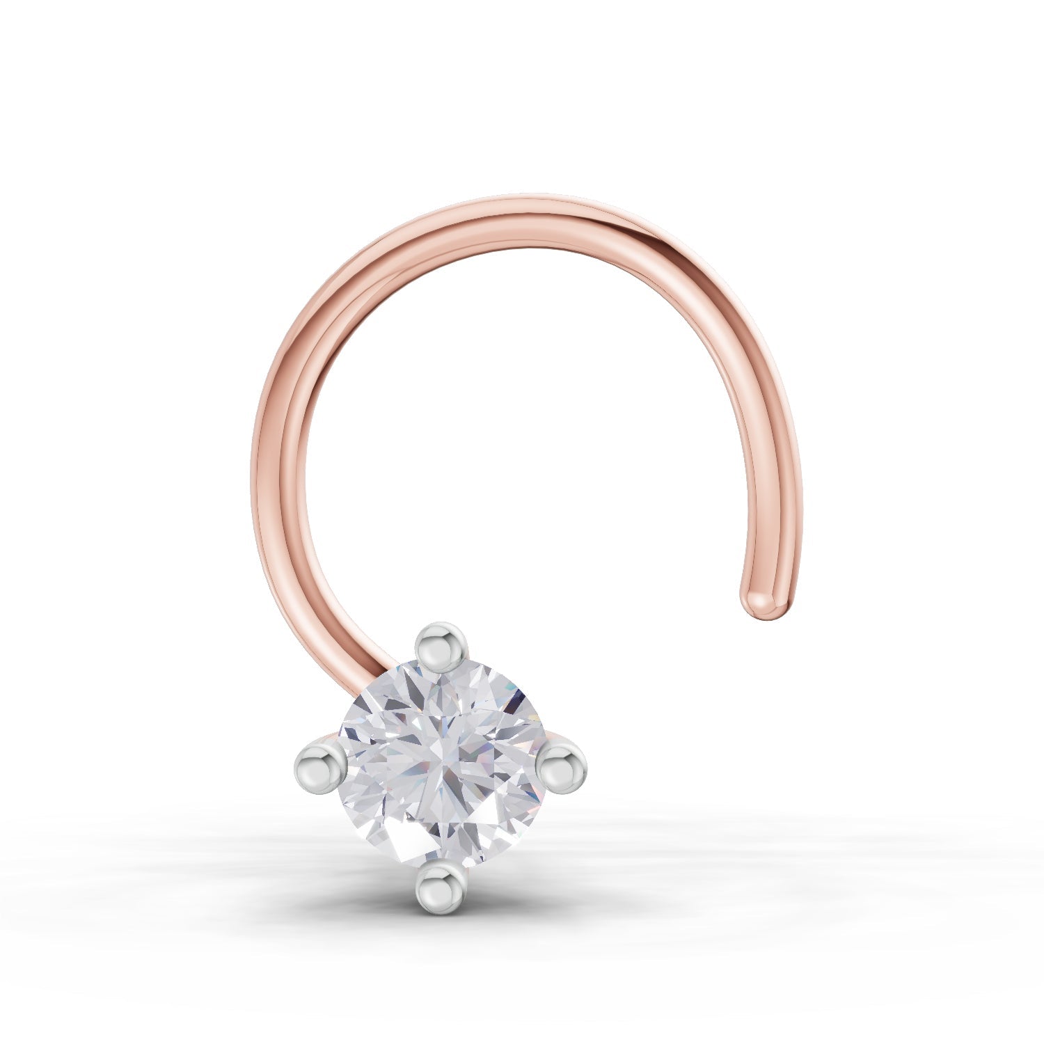 14K Yellow Gold 0.05 Ct Diamond Round Shape Solitaire Nose Pin