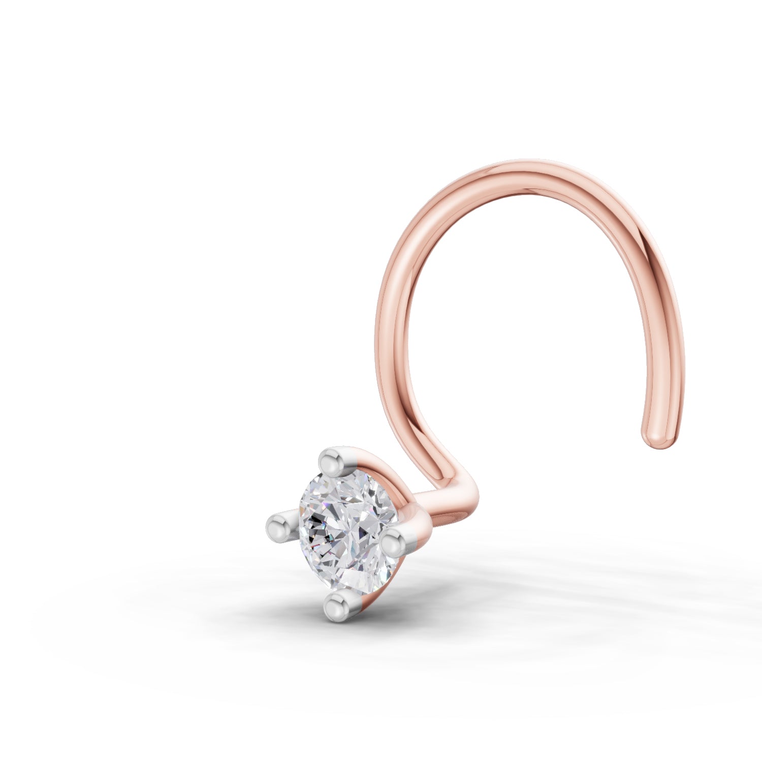 14K Yellow Gold 0.05 Ct Diamond Round Shape Solitaire Nose Pin
