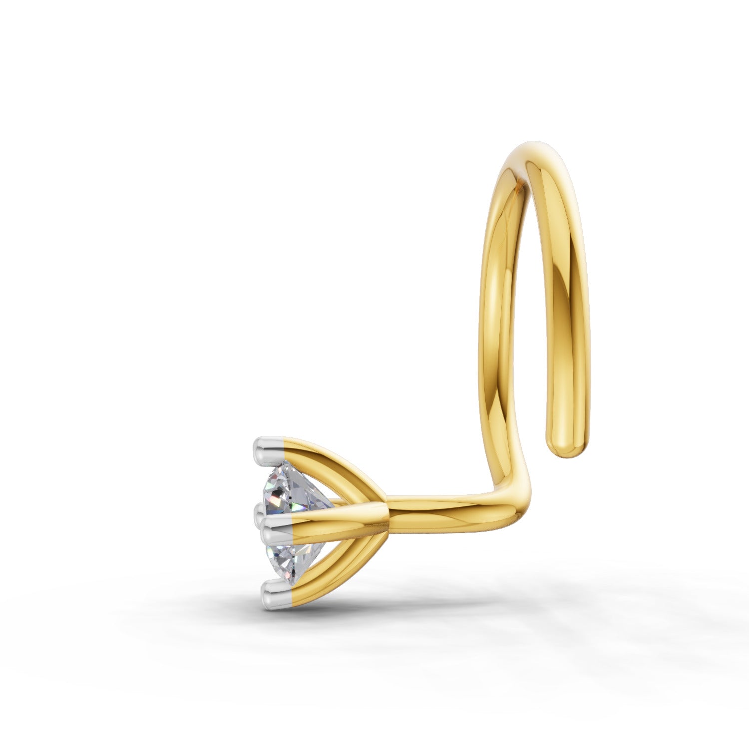 14K Yellow Gold 0.05 Ct Diamond Round Shape Solitaire Nose Pin
