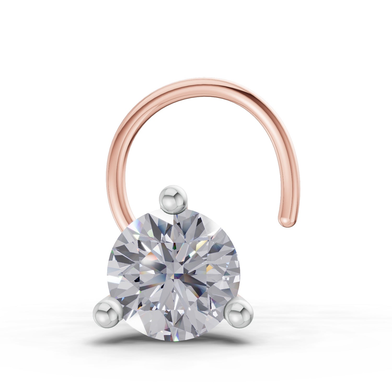 14K Yellow Gold 0.07 Ct Diamond Round Shape 3 Prong Solitaire Nose Pin