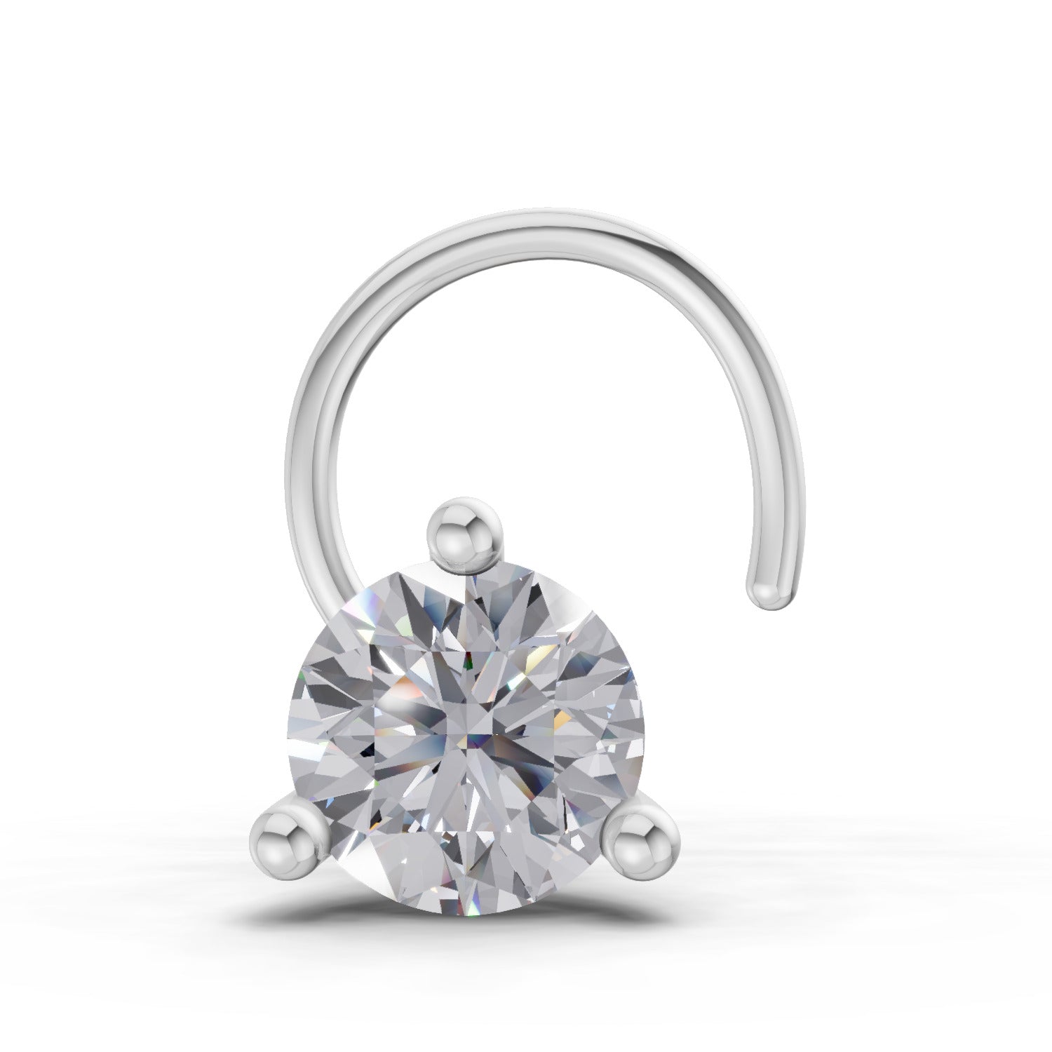 14K Yellow Gold 0.07 Ct Diamond Round Shape 3 Prong Solitaire Nose Pin