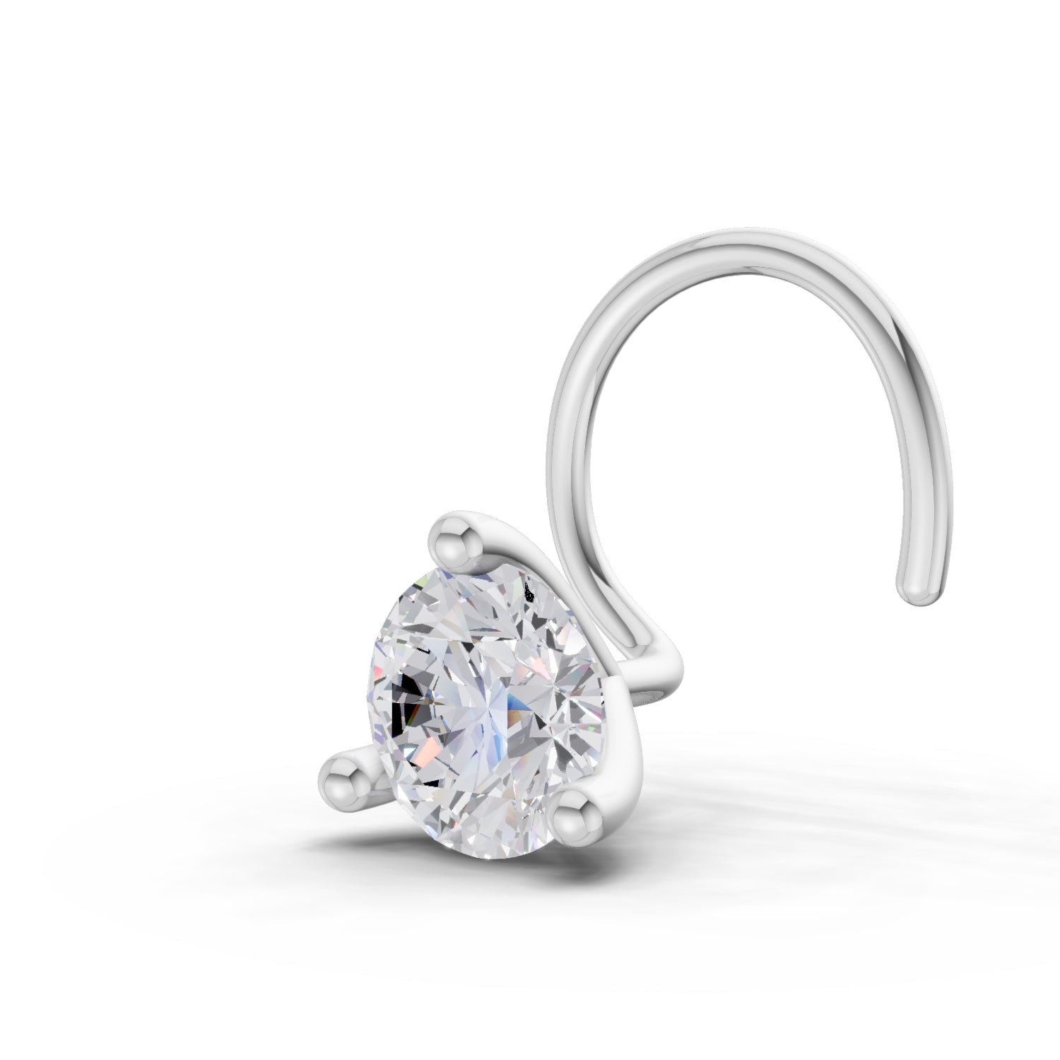 14K Yellow Gold 0.07 Ct Diamond Round Shape 3 Prong Solitaire Nose Pin