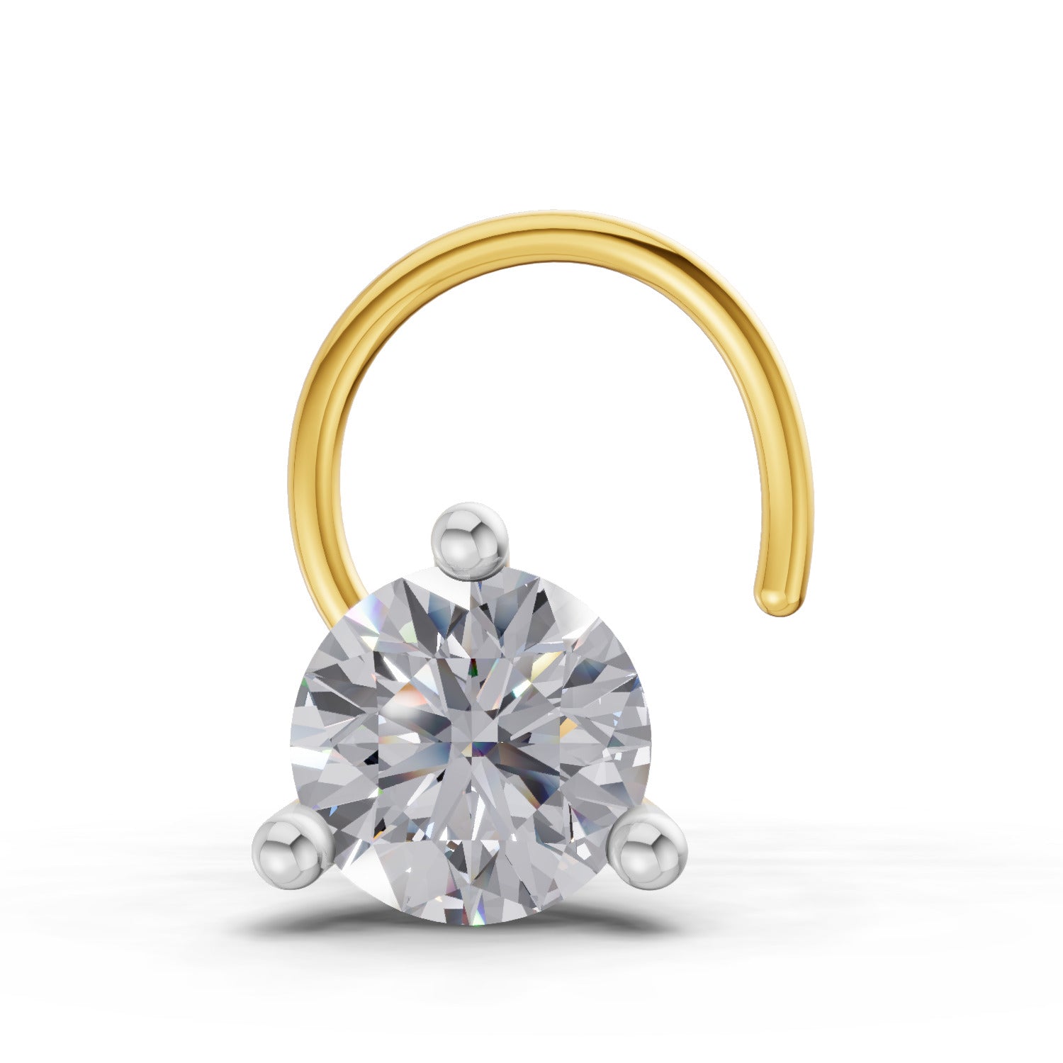 14K Yellow Gold 0.07 Ct Diamond Round Shape 3 Prong Solitaire Nose Pin
