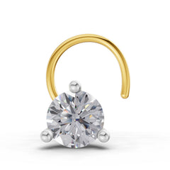 14K Yellow Gold 0.07 Ct Diamond Round Shape 3 Prong Solitaire Nose Pin