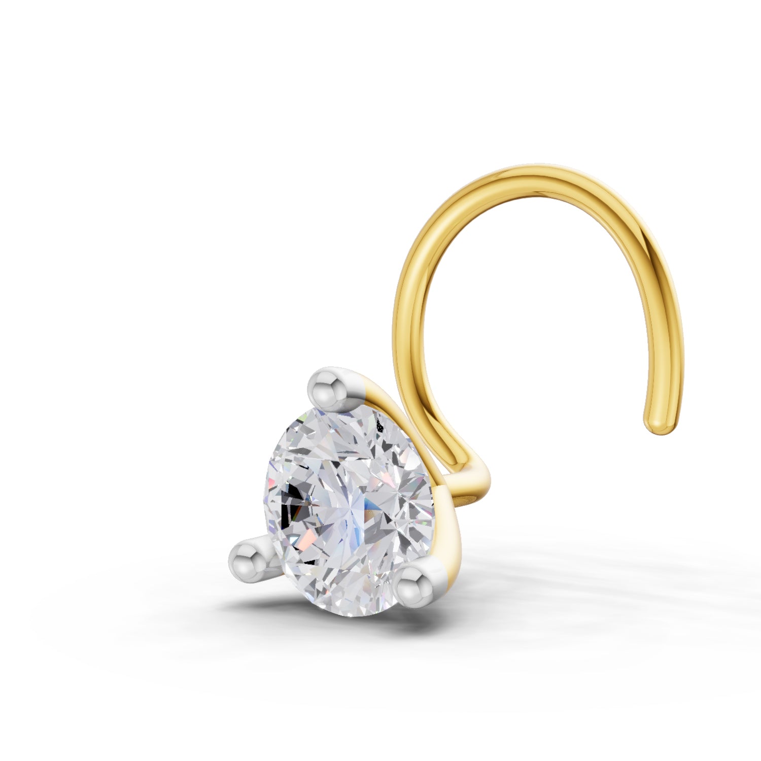 14K Yellow Gold 0.07 Ct Diamond Round Shape 3 Prong Solitaire Nose Pin