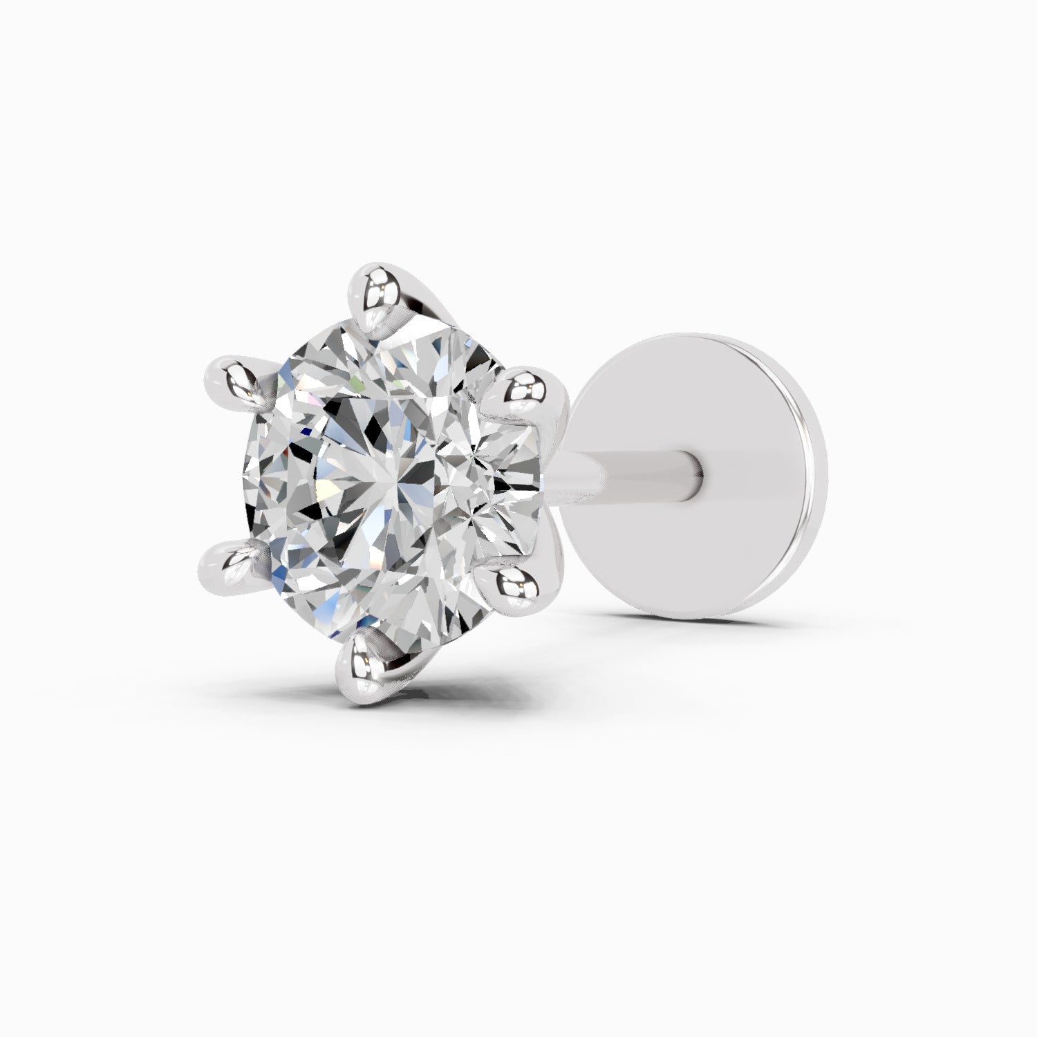 14K Yellow Gold 0.15 Carat Diamond  Round Shape 6 Prong Solitaire Nose Pin