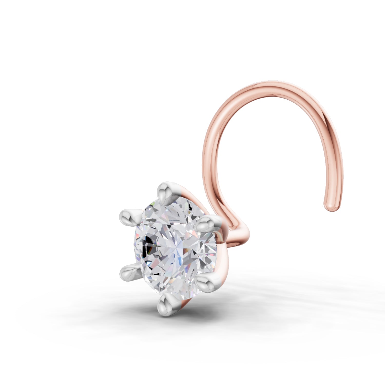 14K Yellow Gold 0.15 Ct Diamond Round Shape 6 Prong Solitaire Nose Pin