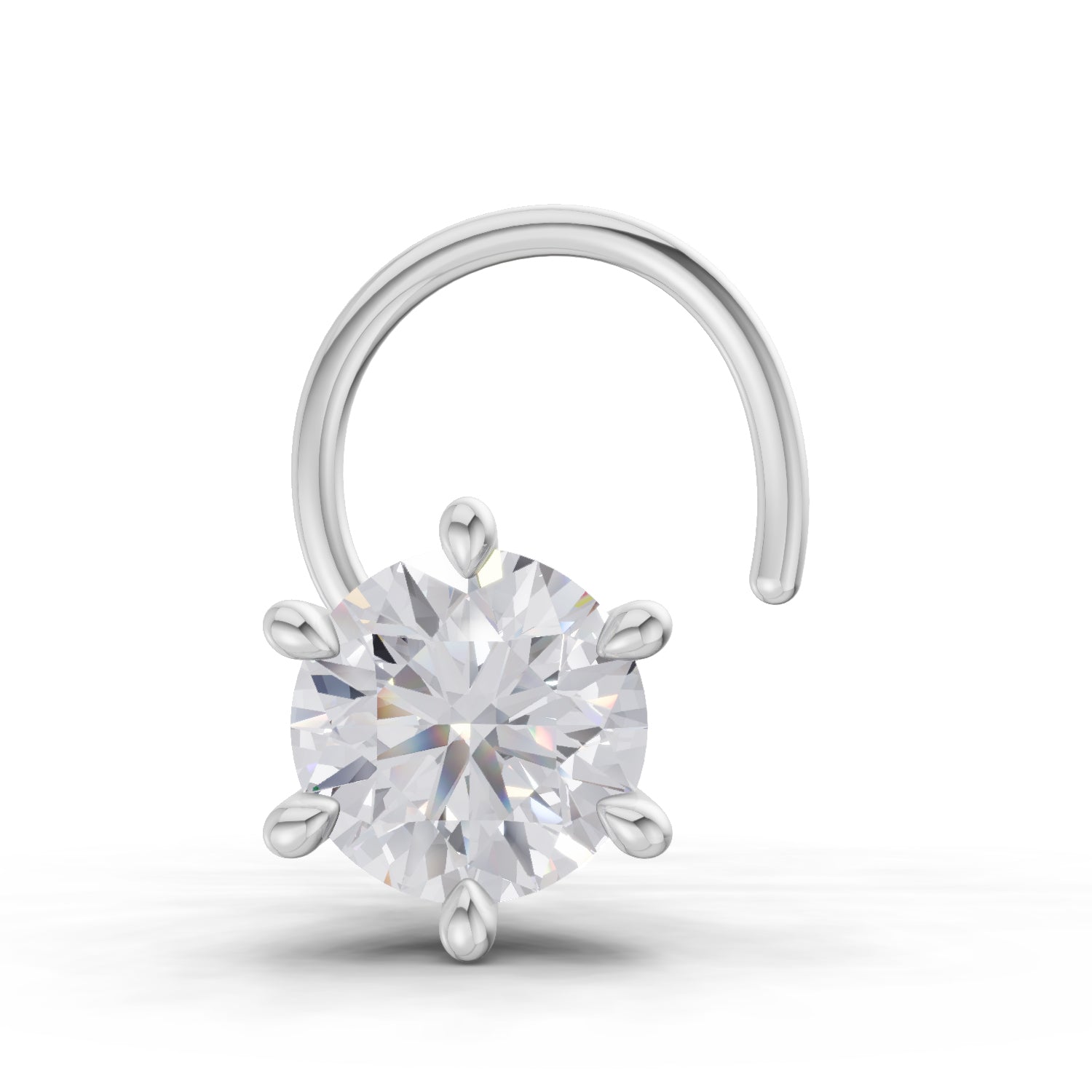 14K Yellow Gold 0.15 Ct Diamond Round Shape 6 Prong Solitaire Nose Pin