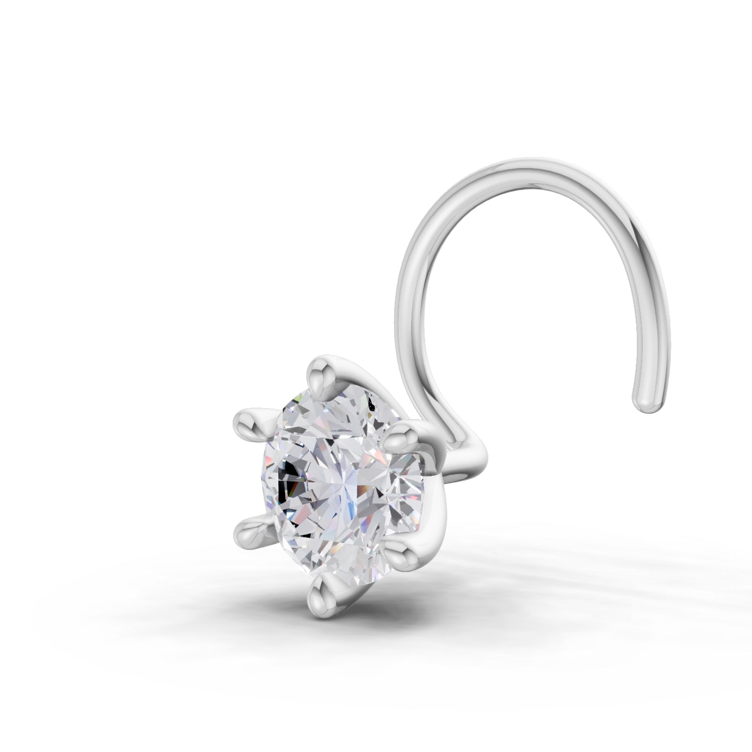 14K Yellow Gold 0.15 Ct Diamond Round Shape 6 Prong Solitaire Nose Pin