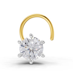 14K Yellow Gold 0.15 Ct Diamond Round Shape 6 Prong Solitaire Nose Pin