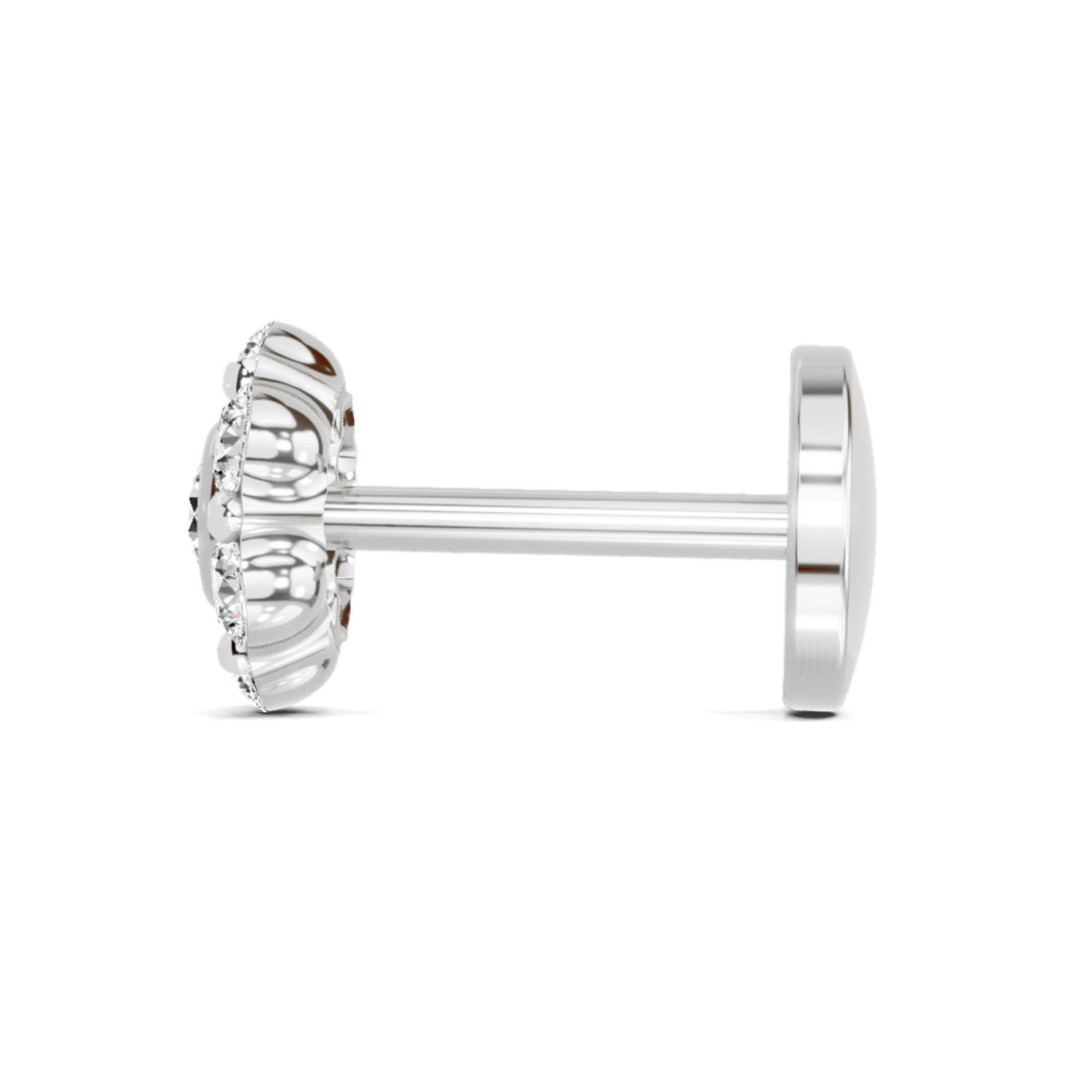 14K Gold 0.11 Ct Diamond Floral Stud Round Shape Nose Pin