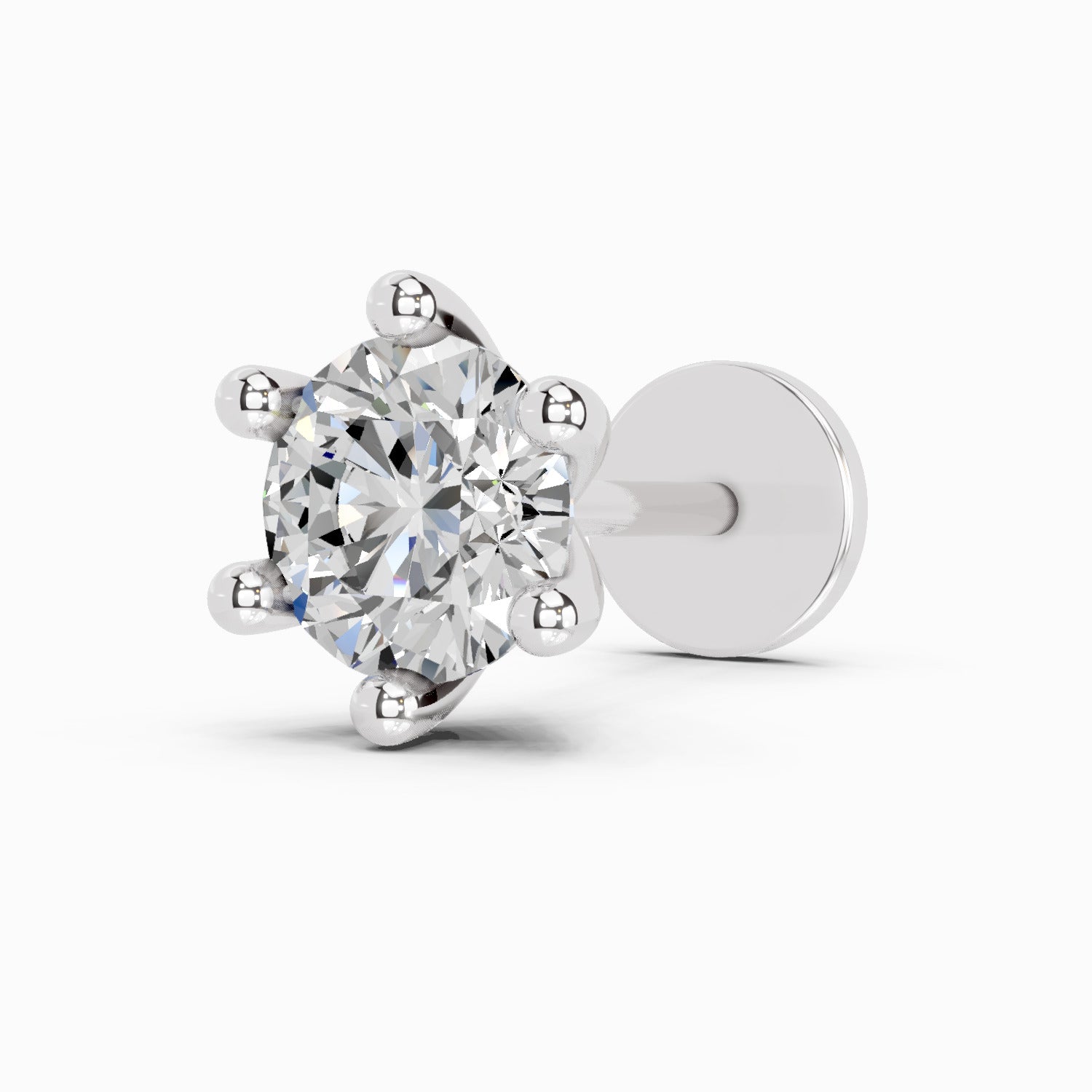 14K Yellow Gold 0.06 Carat Diamond Round Shape 6 Prong Solitaire Nose Pin