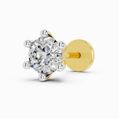 14K Yellow Gold 0.06 Carat Diamond Round Shape 6 Prong Solitaire Nose Pin