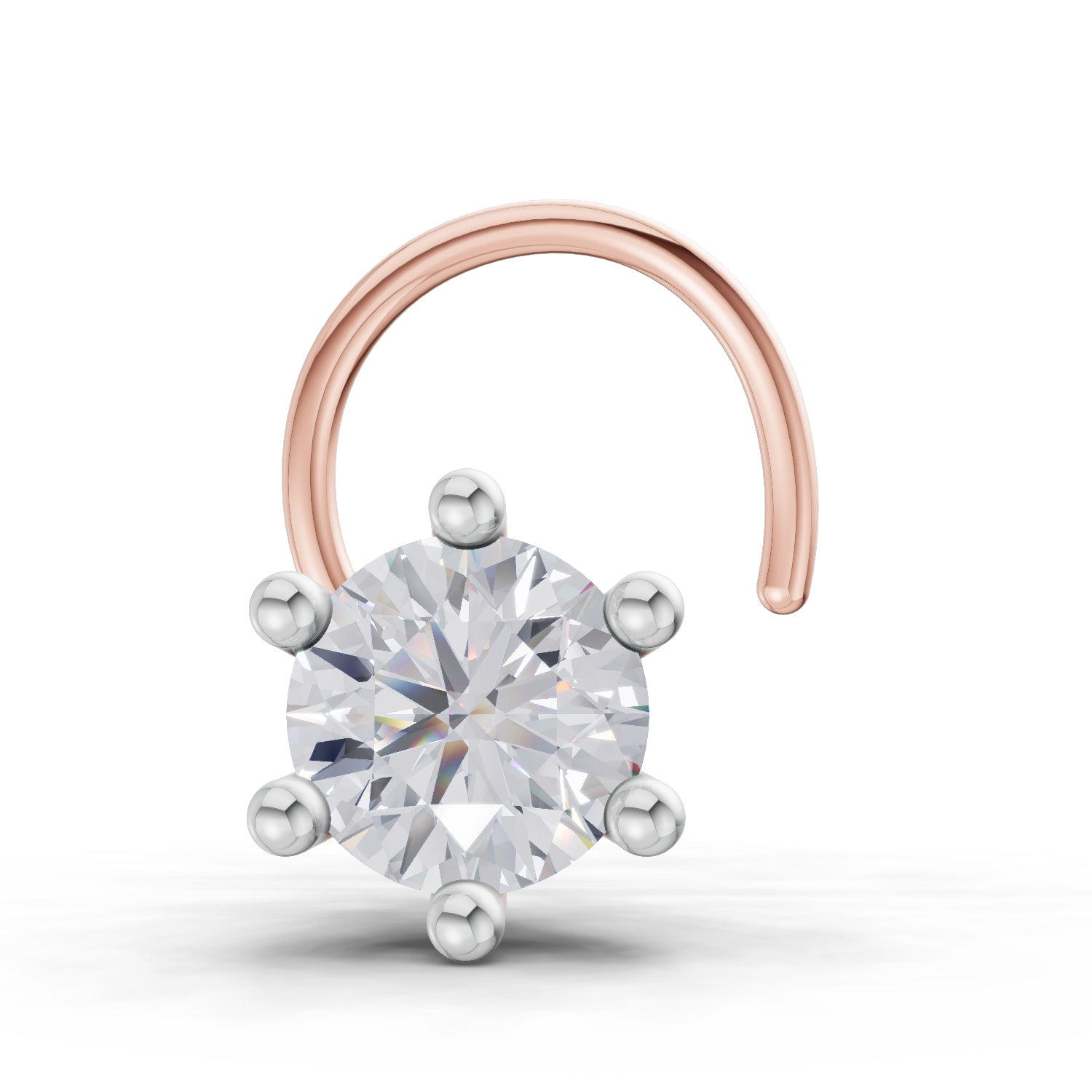 14K Yellow Gold 0.06 Ct Diamond Round Shape 6 Prong Solitaire Nose Pin