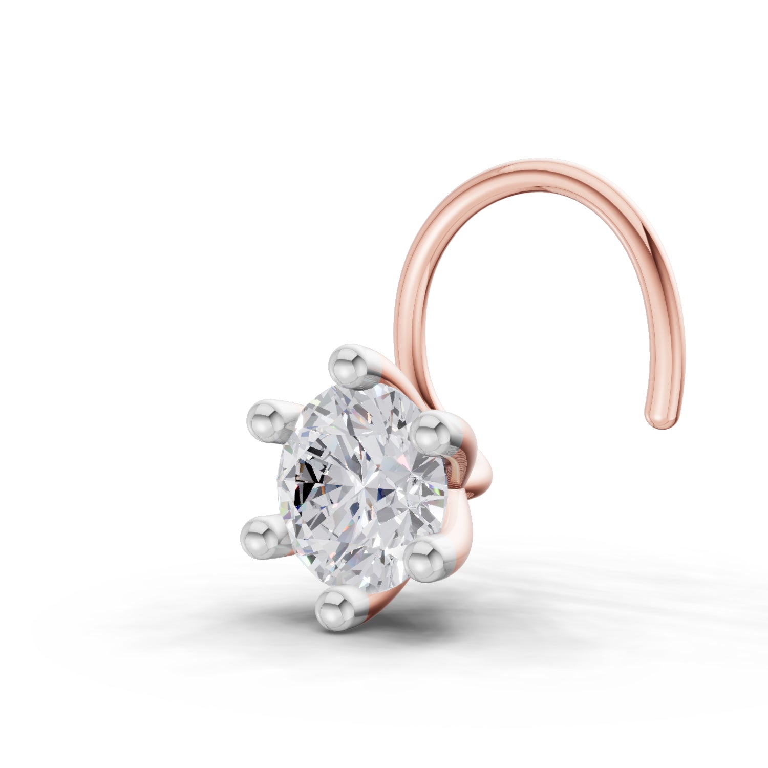 14K Yellow Gold 0.06 Ct Diamond Round Shape 6 Prong Solitaire Nose Pin