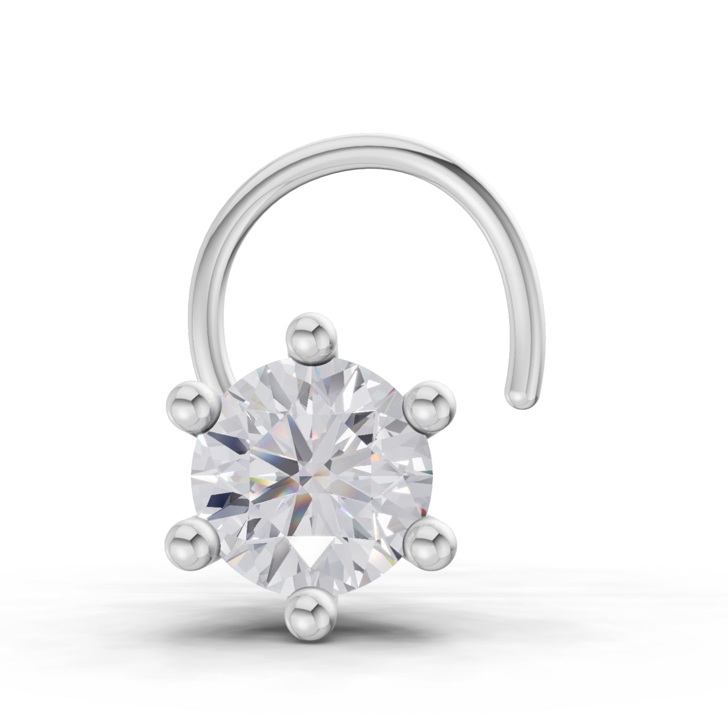 14K Yellow Gold 0.06 Ct Diamond Round Shape 6 Prong Solitaire Nose Pin